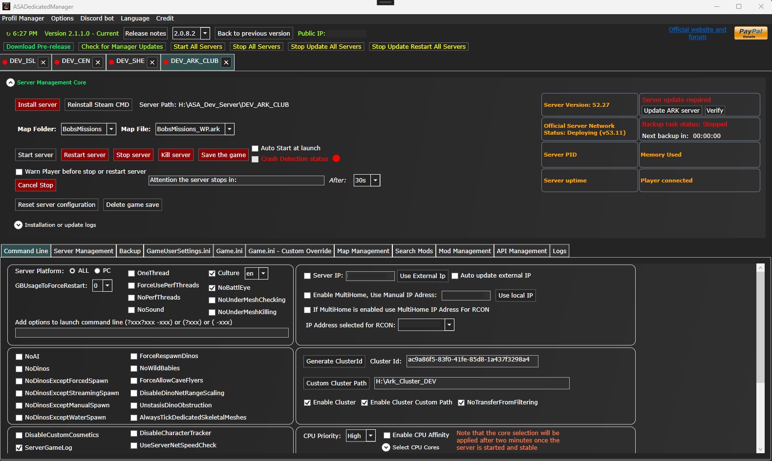 Screenshot of ASADedicatedManager commandline interface